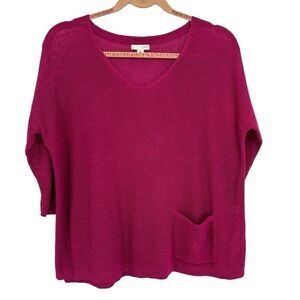 J Jill‎ Linen Blend 3/4 Sleeve Lightweight Sweater Pink Small Petite